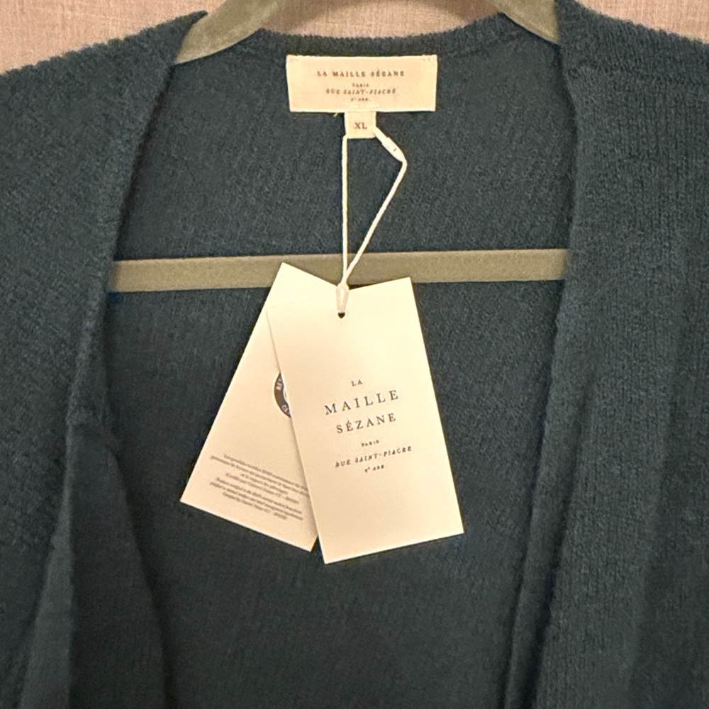 Sezane Deep Forest Green V-Neck Button Cardigan - Picture 5 of 10